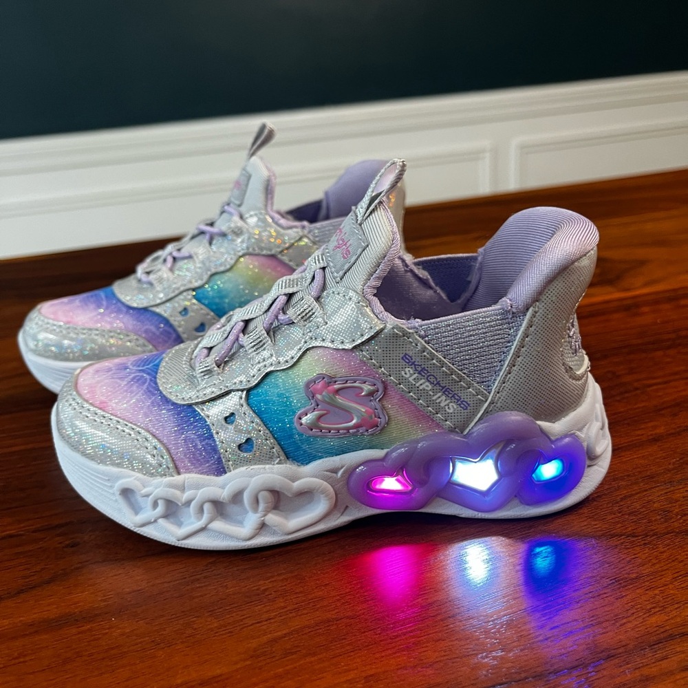 BRAND NEW Skechers Kids' Light-Up Sneakers - Silver and Blue